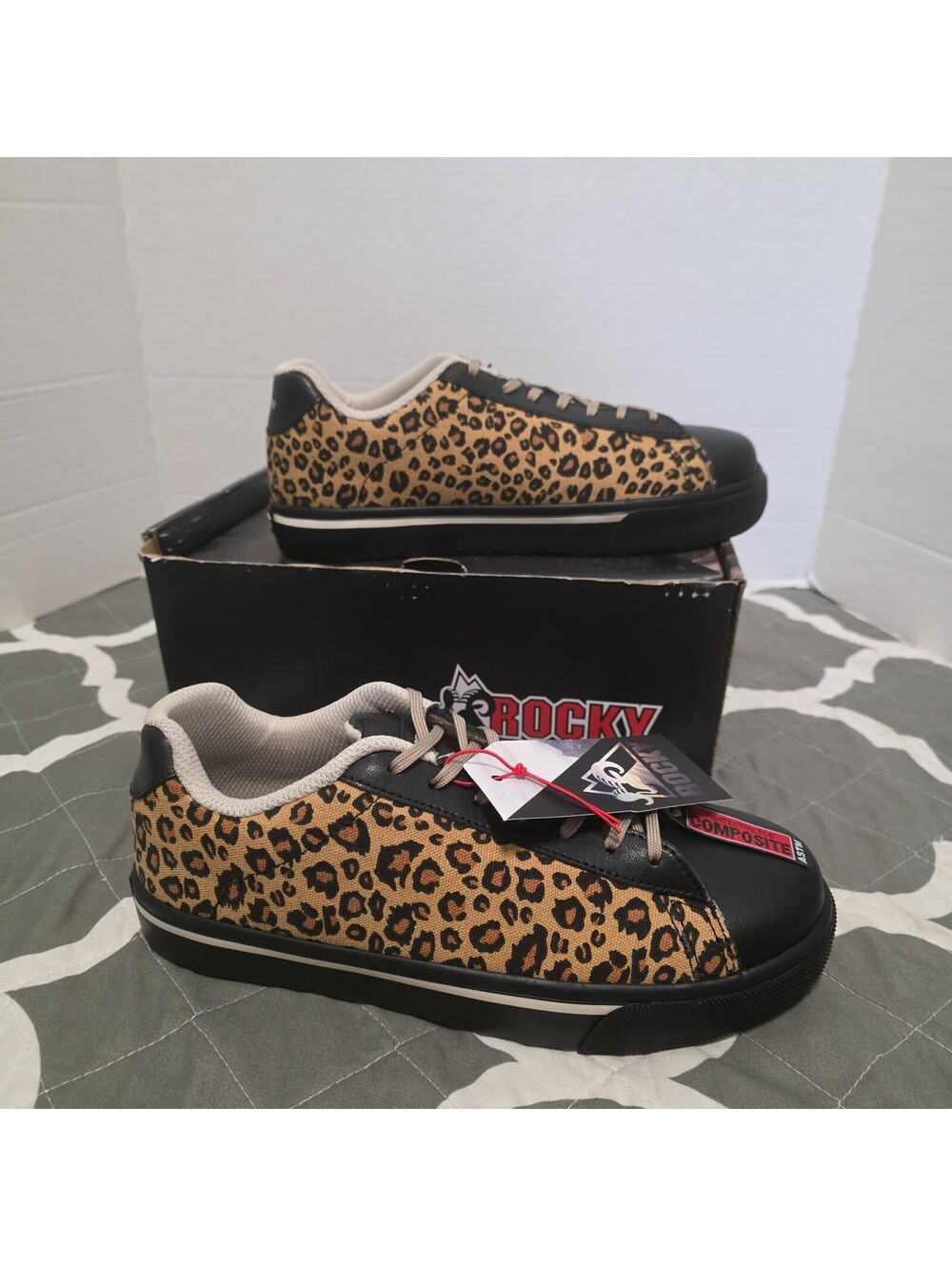 Rocky Women's SR Casual Composite Toe Work Shoes, Leopard/Bl